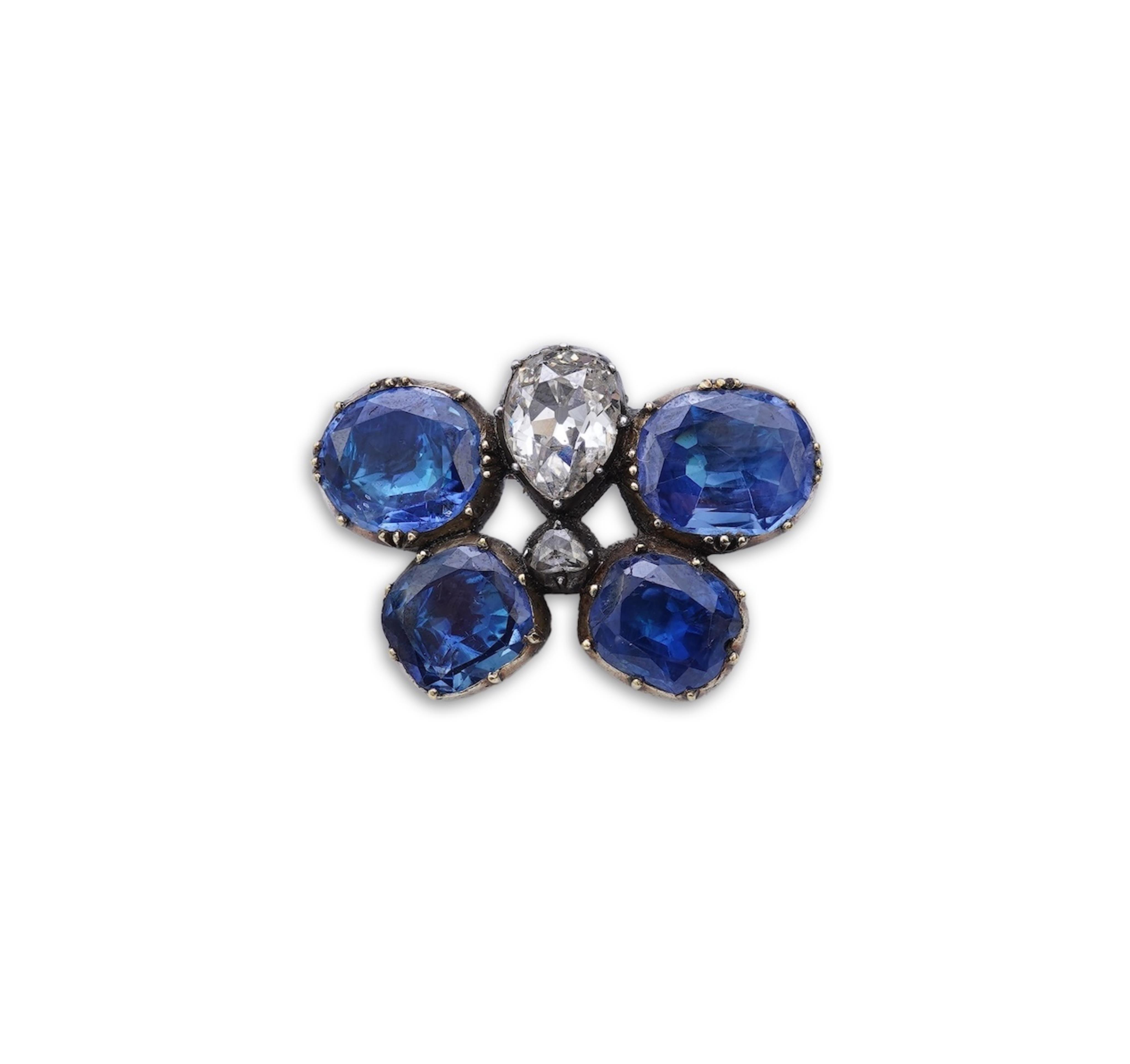 An attractive Georgian sapphire and diamond brooch, early 19th century and later